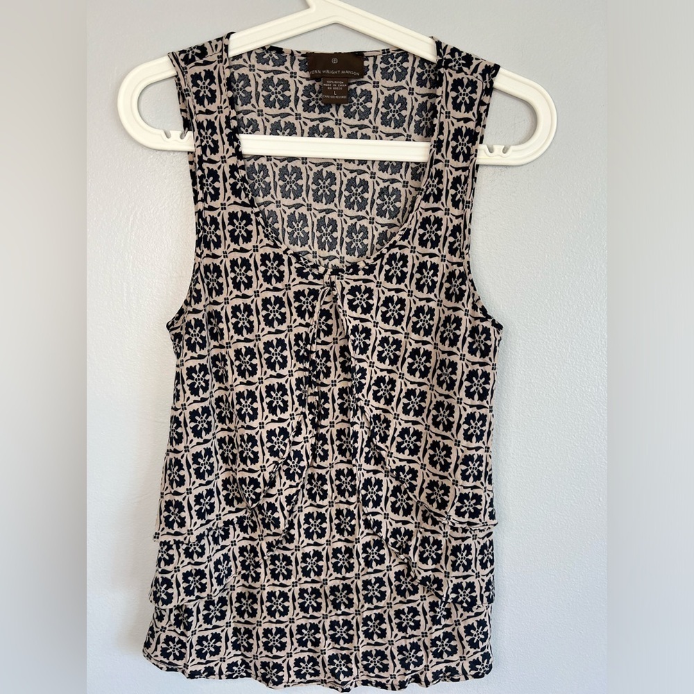 Fenn Wright Manson Printed sleeveless layered top size L Abstract Beachy